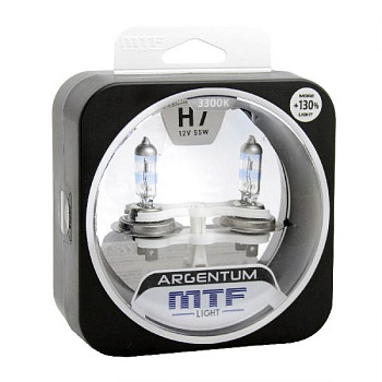 Галогенные автолампы MTF Light серия ARGENTUM +130% H7, 12V, 55W, компл/2шт.